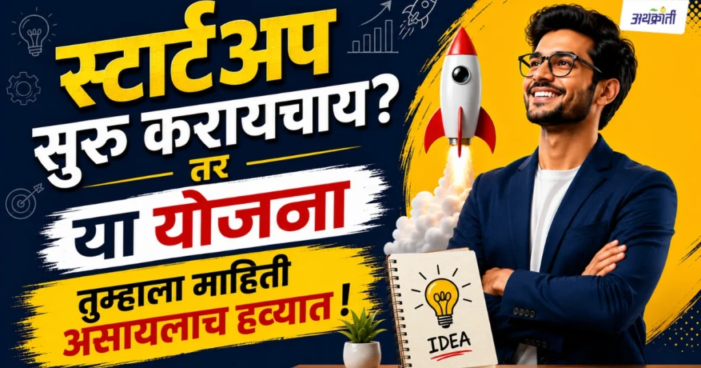 प्रधानमंत्री मुद्रा योजना, स्टार्टअप इंडिया, पीएम स्वनिधी आणि इतर सरकारी योजनांद्वारे नवउद्योजकांना मिळणाऱ्या आर्थिक सहाय्याची माहिती दर्शवणारे चित्र.